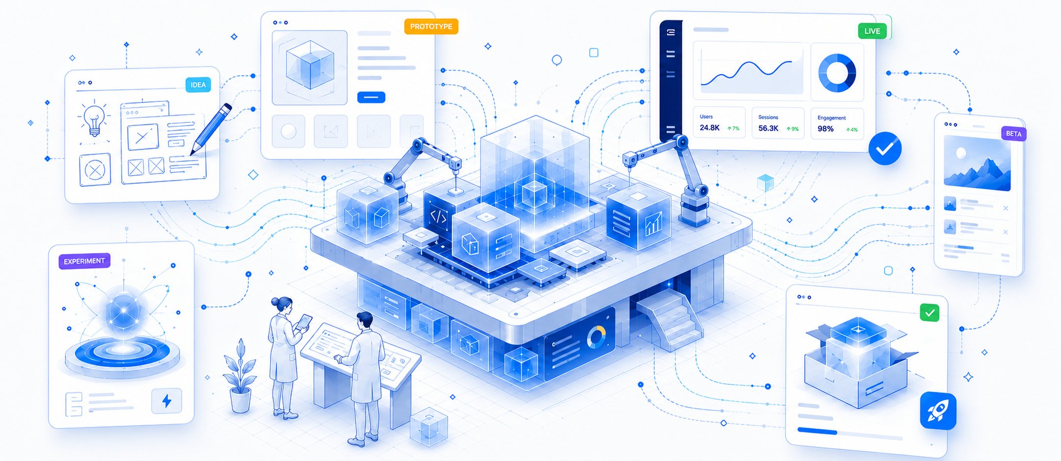 Product ideas moving through the Factory – from prototype and beta to live